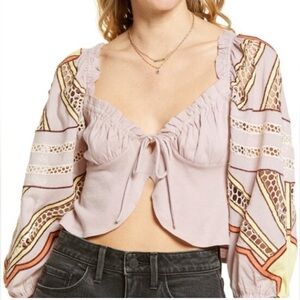 Free People Sunrise Sunset Top Boho Puff Sleeve Lavender/Purple Crop